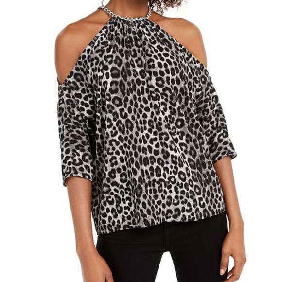 MICHAEL Michael Kors Tops - Michael Kors chain-link cold-shoulder leopard top
